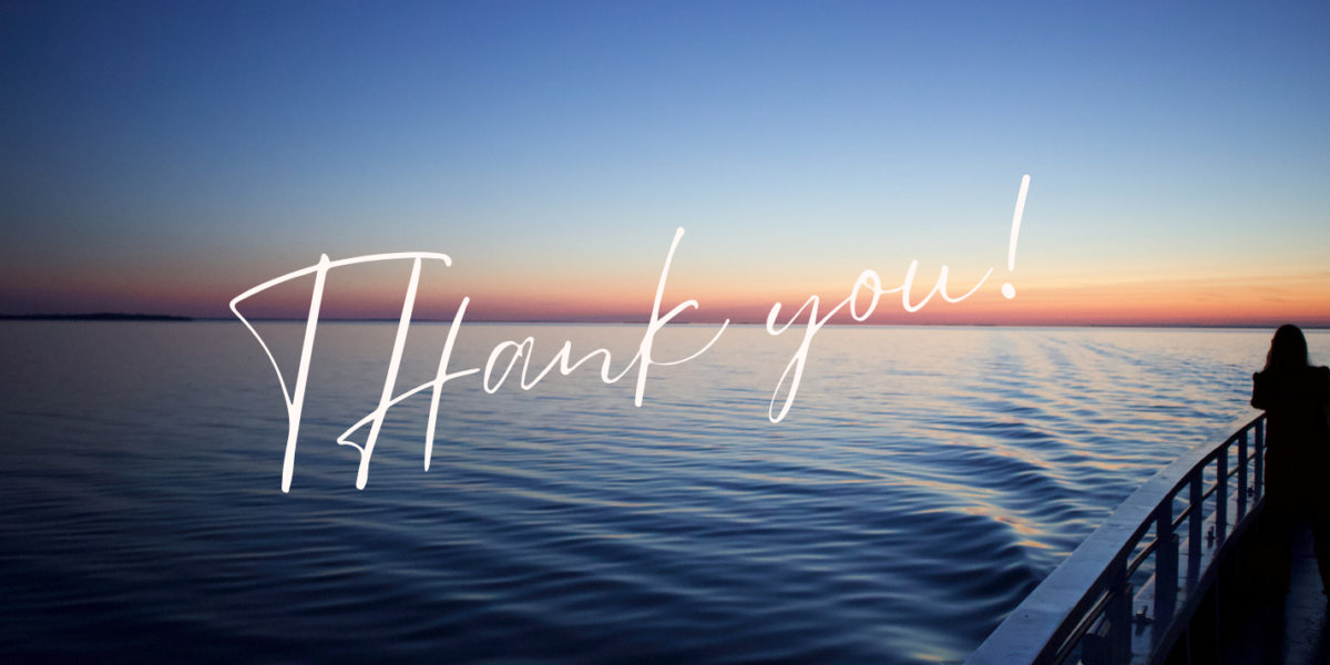 Thank you in front of ocean view