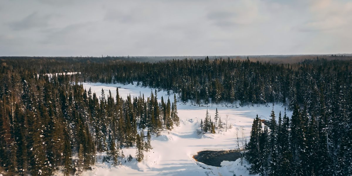 Aerial photo of frozen river in Ontario